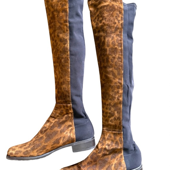 Stuart Weitzman Brown Cheetah Over-the-Knee Boots With Stretchy Back - Picture 3 of 12